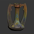 Artistic Sculpture Carving Vase With Colorful Glaze Symmetric Handles And Floral Patterns