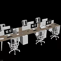 Modern Office Desk with Multiple Computer Monitors Ergonomic Chairs and Workstations Setup 3d model