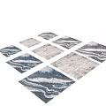 Modern Square Rugs With Blue Gray Marble Pattern For Living Room Decor