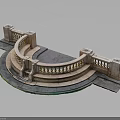 Curved Stone Architectural Step Structure Design With Decorative Railings And Platform 3d model