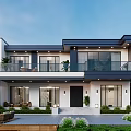 Modern Two Story Detached House Exterior Design With Large Windows Balcony And Garden