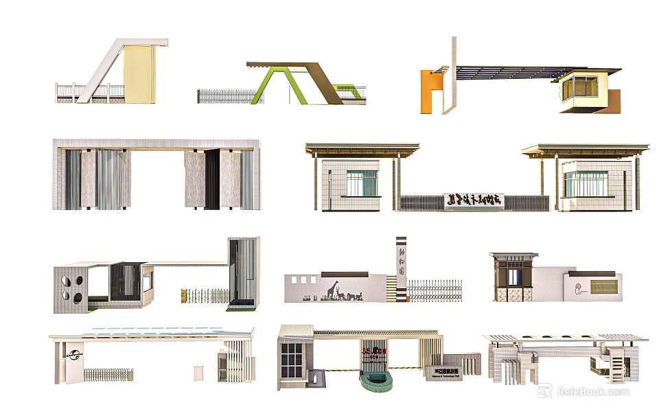 Diverse Modern Storefront Designs With Various Architectural Styles And Entrance Structures 3d model 