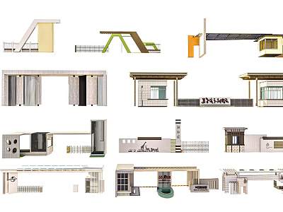 Diverse Modern Storefront Designs With Various Architectural Styles And Entrance Structures 3d model