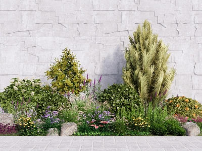 Modern courtyard plant combination shrub green plant flower bed garden flowers stone shrub ball flower bushes model