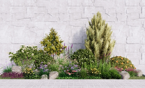 Modern courtyard plant combination shrub green plant flower bed garden flowers stone shrub ball flower bushes 3d model