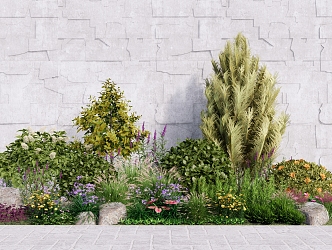 Modern courtyard plant combination shrub green plant flower bed garden flowers stone shrub ball flower bushes 3d model