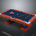 Modern Home Billiard Table With Blue Checkered Surface Billiard Balls And Cue Sticks 3d model