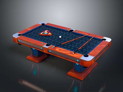 Modern Home Billiard Table With Blue Checkered Surface Billiard Balls And Cue Sticks 3d model