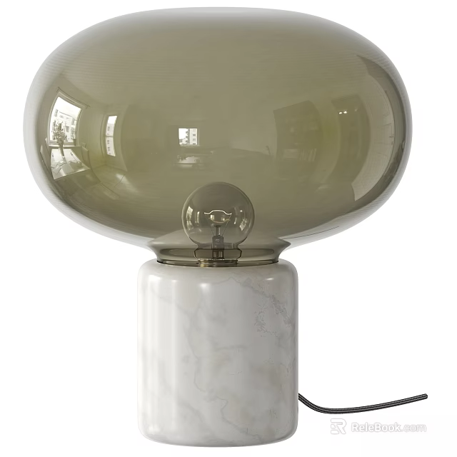 Modern Table Lamp With Green Glass Shade And White Marble Base For Home Decor 3d model 