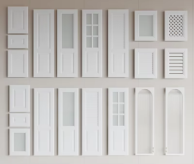 White Door Panels Featuring Glass Inserts Louvered And Paneled Styles For Home Interior Design 3d model