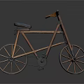 Vintage Wooden Bicycle With Black Seat Two Wheels And Chain Drive Design