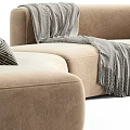 Curved Beige And Brown Sofa Interior With Pillows And Blankets Design