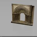 Ancient Stone Architectural Fragment With Arched Design And Decorative Carved Columns
