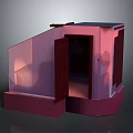 Cartoon Scene of a Small Pink House with Open Door Illuminated Interior and Slanted Roof