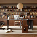 Modern Bookcase Desk Bookcase Chandelier Bookshelf 3d model