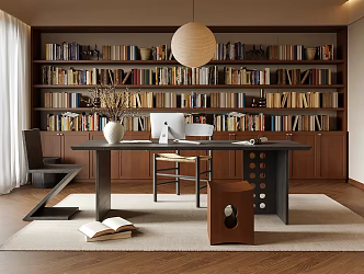 Modern Bookcase Desk Bookcase Chandelier Bookshelf 3d model