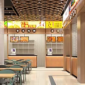 Modern Restaurant Interior With Food Counters Menu Displays And Tables In Bright Spacious Dining Area
