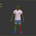 White Football Jersey With Nike Logo Blue Shorts Red Blue Striped Socks And Gray Shoes