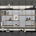 Modern Glass and Wooden Display Shelves with Decorative Vases Sculptures Books and Artworks