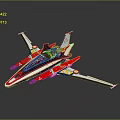 Red and White Model Airplane with Black Accents Yellow Markings and Streamlined Wings