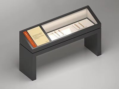 Black Display Cabinet Shelf With Glass Top And Information Panel For Exhibits 3d model