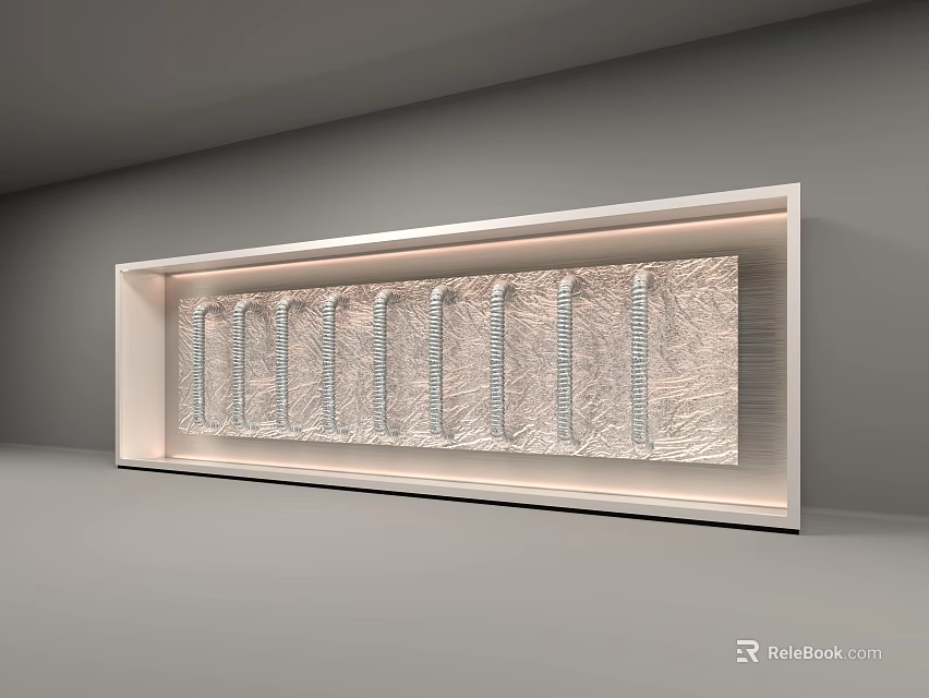 Modern Window Display With Illuminated Rectangular Frame And Vertical Textured Strips 3d model 