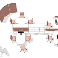Efficient Office Desk Layout Design With Ergonomic Chairs And Computer Monitors 3d model