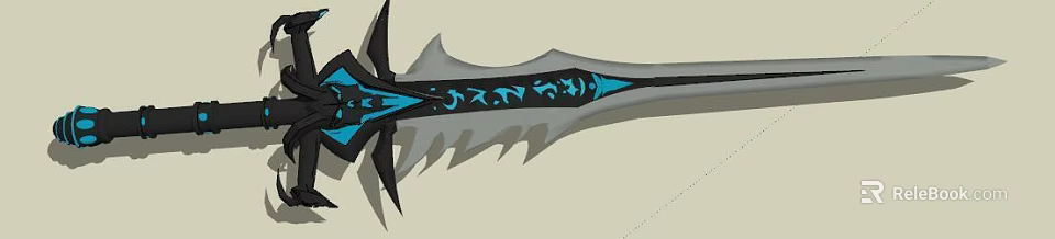 Mythical Black and Blue Sword With Elaborate Decorative Patterns And Serrated Blade Design 3d model 