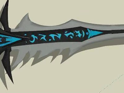 Mythical Black and Blue Sword With Elaborate Decorative Patterns And Serrated Blade Design 3d model