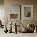 Minimalist Interior With Multiple Ceramic Vases And Dried Flower Branches In Neutral Tones