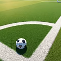 Green Turf Football Field With Red Running Track Trees Light Poles And Surrounding Fence