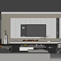 Modern Living Room With TV Wall Built In Fireplace Light Gray Sofa And Wooden Shelves