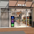 Bright Spacious Café Interior With Shelves Refrigerators Food Products And Seating Area Under Pendant Lights