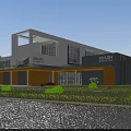 Modern Industrial Factory Building With White And Orange Facade XINJUN Signage Green Plants And Road