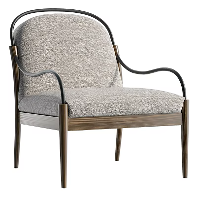 Modern Leisure Chair With Wooden Frame Gray Fabric And Black Metal Armrests 3d model