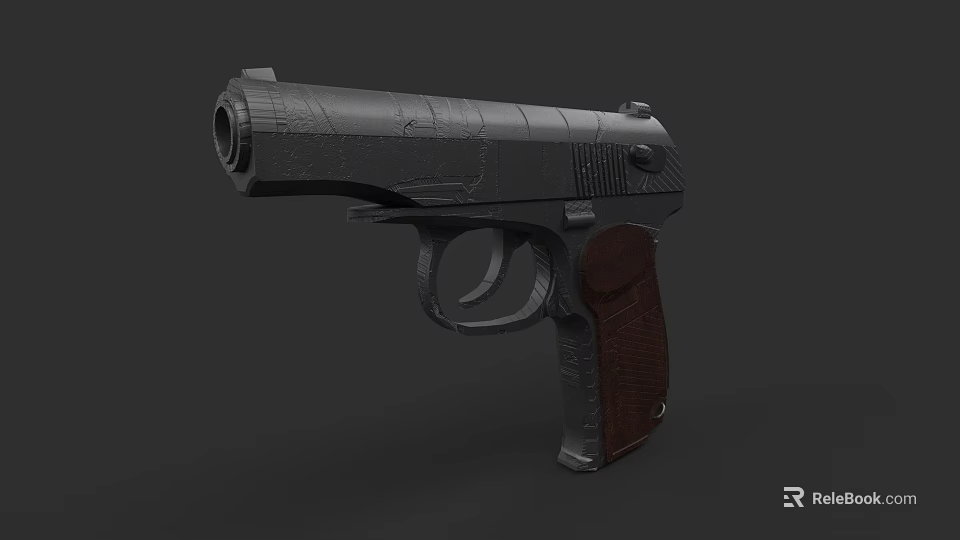 Classic Vintage Revolver with Wooden Grip and Textured Metal Body Details 3d model 