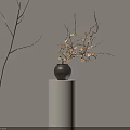 Vase With Flower Branches And Orange Blossoms On White Column Minimalist Wall Background