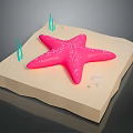 Pink Starfish Decoration On Beige Base With Green Grass Like Plants And White Pebbles