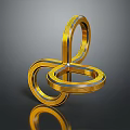 Modern Artistic Furniture With Golden Circular Rings 3D Design And Reflective Surface
