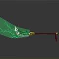 Polearm Weapon With Green Lightning Effects Red Pole Yellow Accent And Black Blade