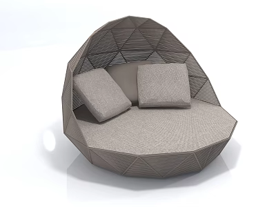 Geometric Woven Frame Irregular Shaped Sofa With Gray Cushions And Pillows 3d model