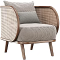 Modern Single Sofa With Rattan Armrests Wooden Legs And Neutral Upholstered Cushions