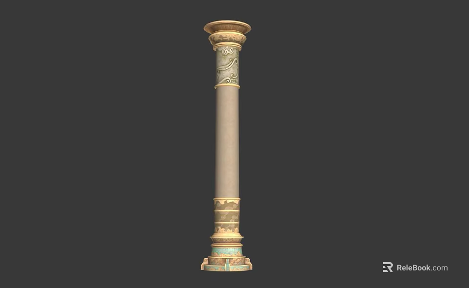 Ornate Stone Column With Intricate Carvings Gold Accents And Decorative Capital Base 3d model 