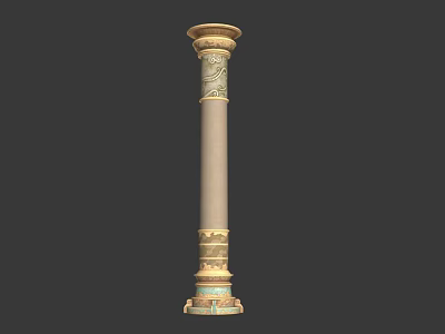 Ornate Stone Column With Intricate Carvings Gold Accents And Decorative Capital Base 3d model