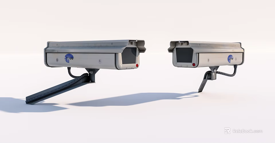 Dual Projection Monitoring Devices With Silver Casing Black Cables And Red Indicator Lights 3d model 