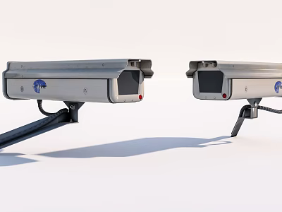 Dual Projection Monitoring Devices With Silver Casing Black Cables And Red Indicator Lights 3d model