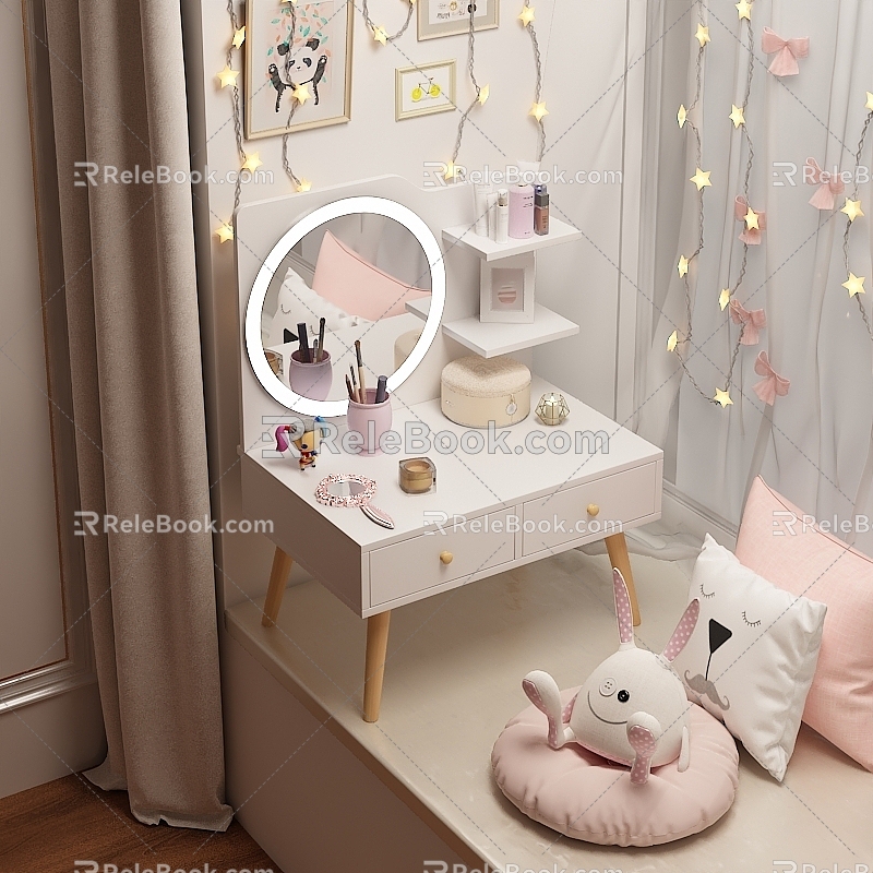 Night view bay window dresser mobile storage rack 3d model