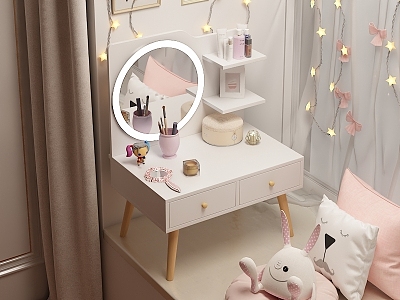 Night view bay window dresser mobile storage rack 3d model