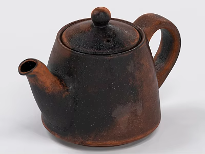 Handcrafted Ceramic Teapot With Dark Brown Glaze Classic Round Lid And Curved Handle 3d model