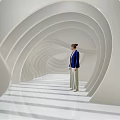 Modern Cultural Center Interior With Curved White Architectural Structures And Open Space